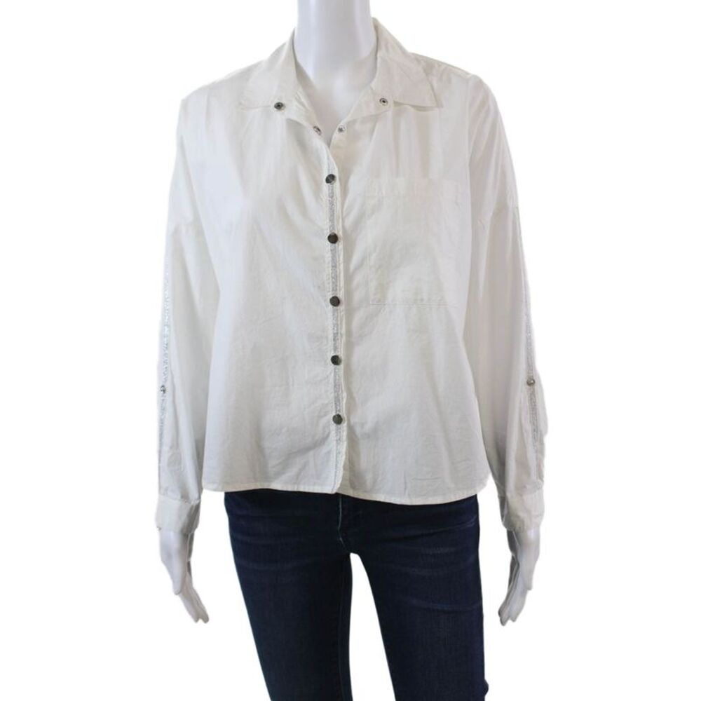 Designers Society Womens Cotton Collared Long Sleeve Button-Down Shirt White XS